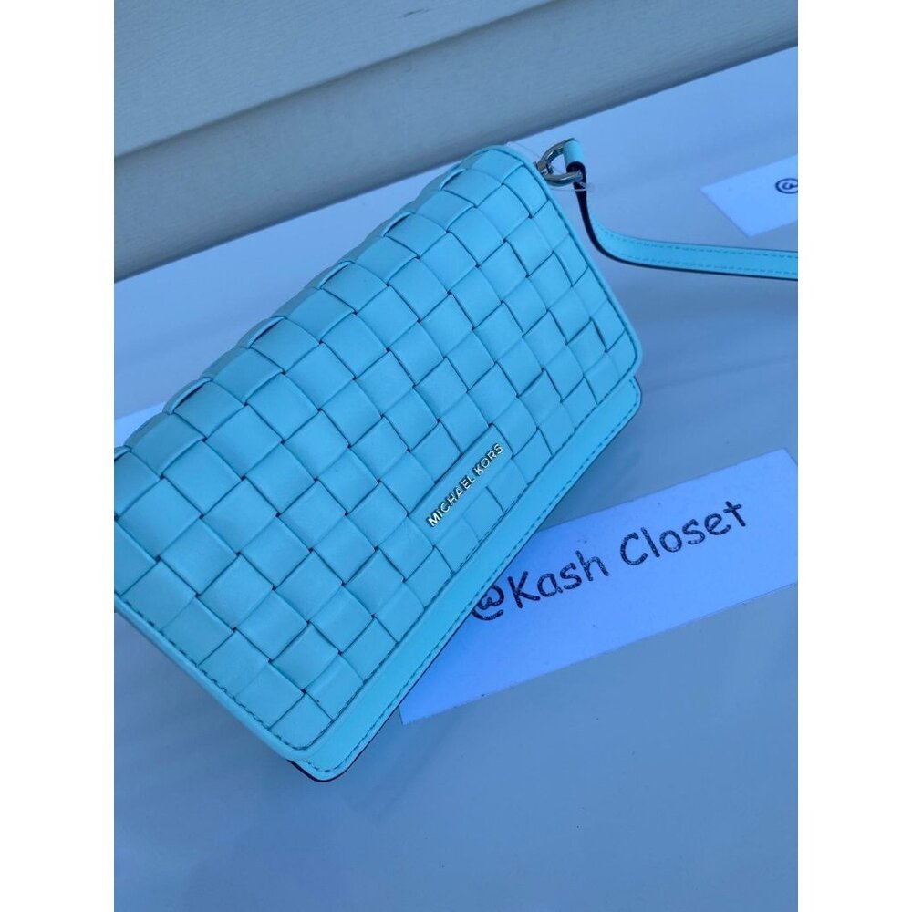 MICHAEL KORS Crossbody Phone jet set leather woven aqua - Picture 5 of 12